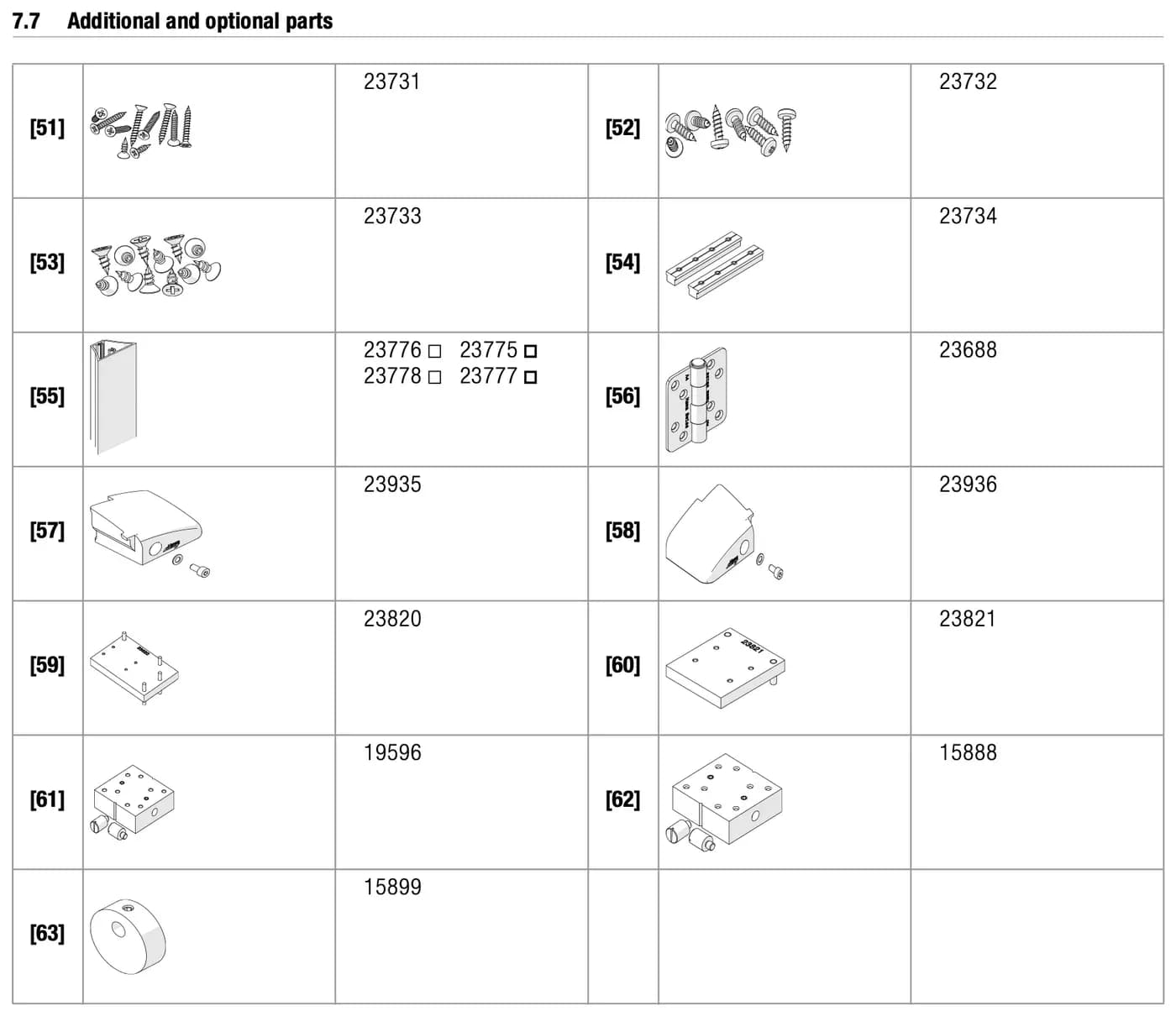 Mục 7.7 linh kiện bổ sung và tùy chọn, trang 16