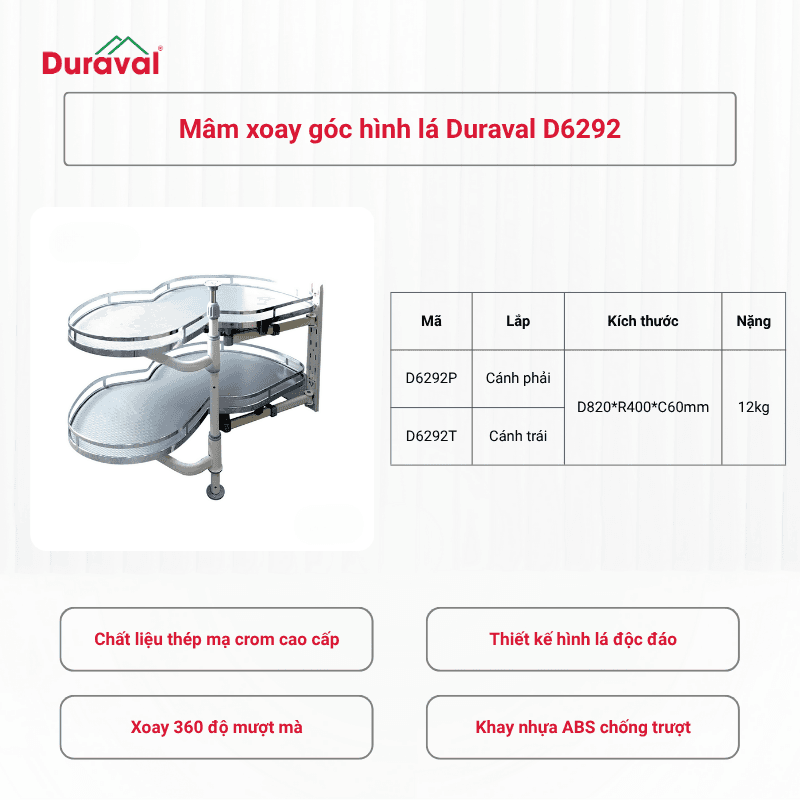 Mâm xoay góc hình lá Duraval D6292