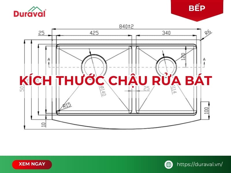 Kích thước chậu rửa bát