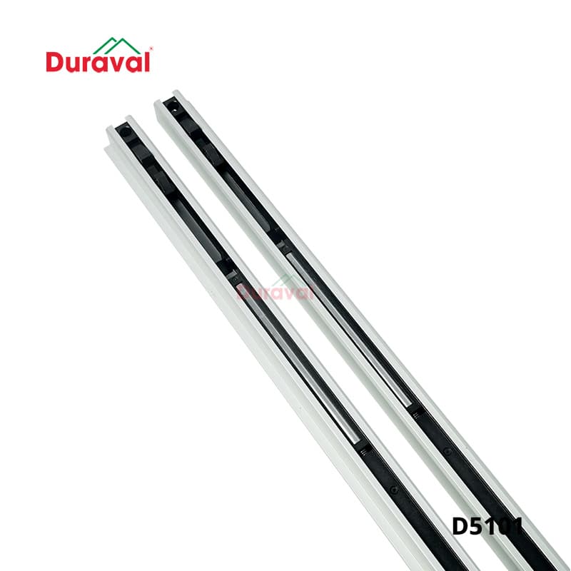 Thanh ray trên và ray dẫn hướng dưới bằng hợp kim nhôm của bộ ray trượt cửa lùa âm cửa gỗ Duraval D5101