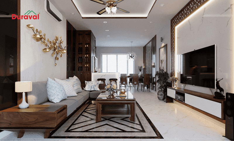 Ảnh minh họa: phòng khách nhà ống nhìn ra bếp cuối nhà