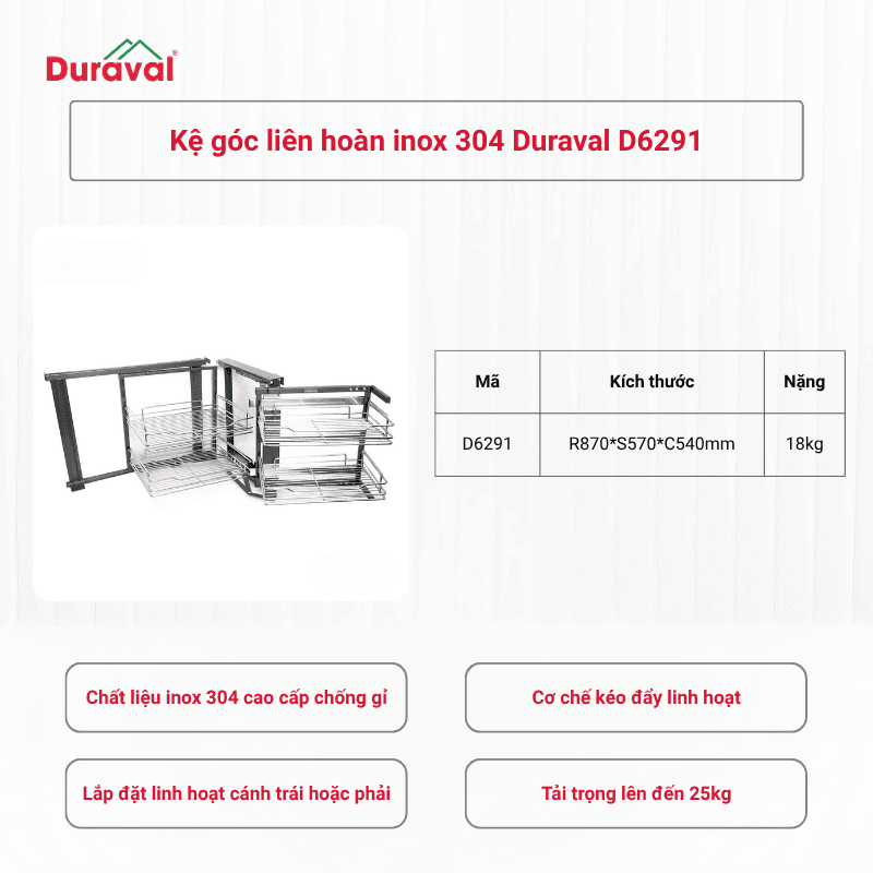 Kệ góc liên hoàn inox 304 Duraval D6291