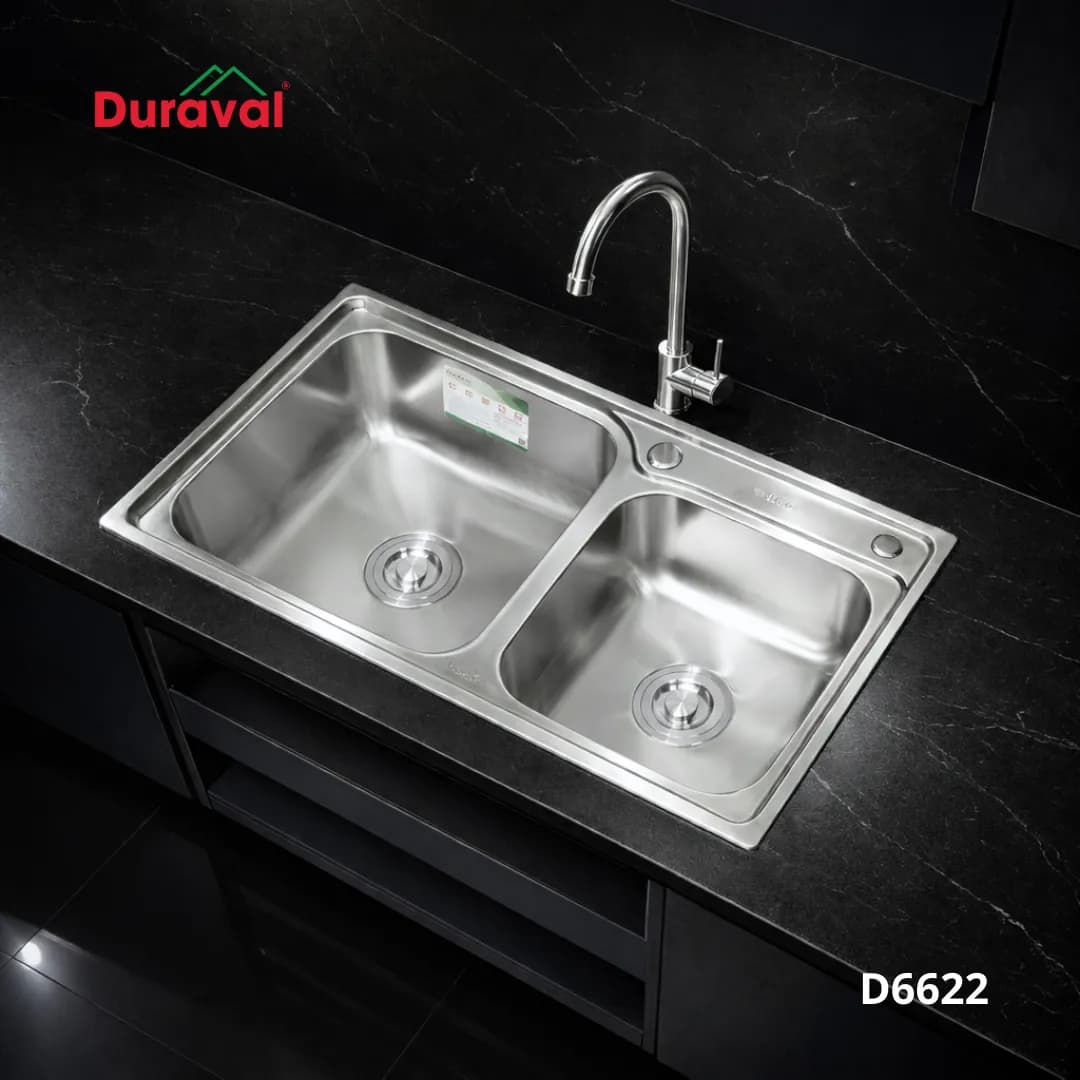 Chậu rửa 2 hố inox 304 Duraval D6622