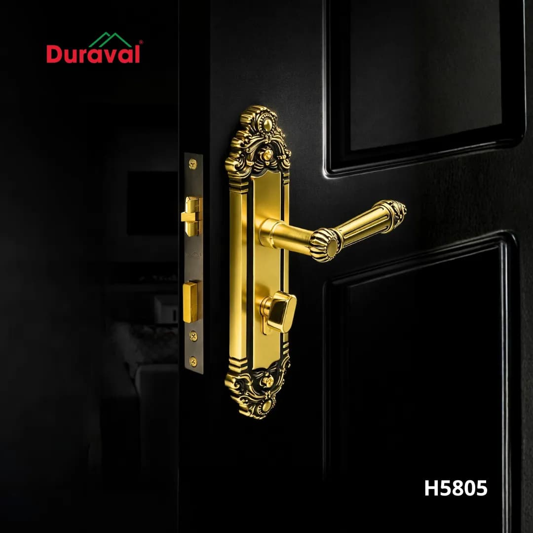 Khóa cửa tay nắm hợp kim Duraval H5805 màu đồng rêu lắp cho cửa gỗ