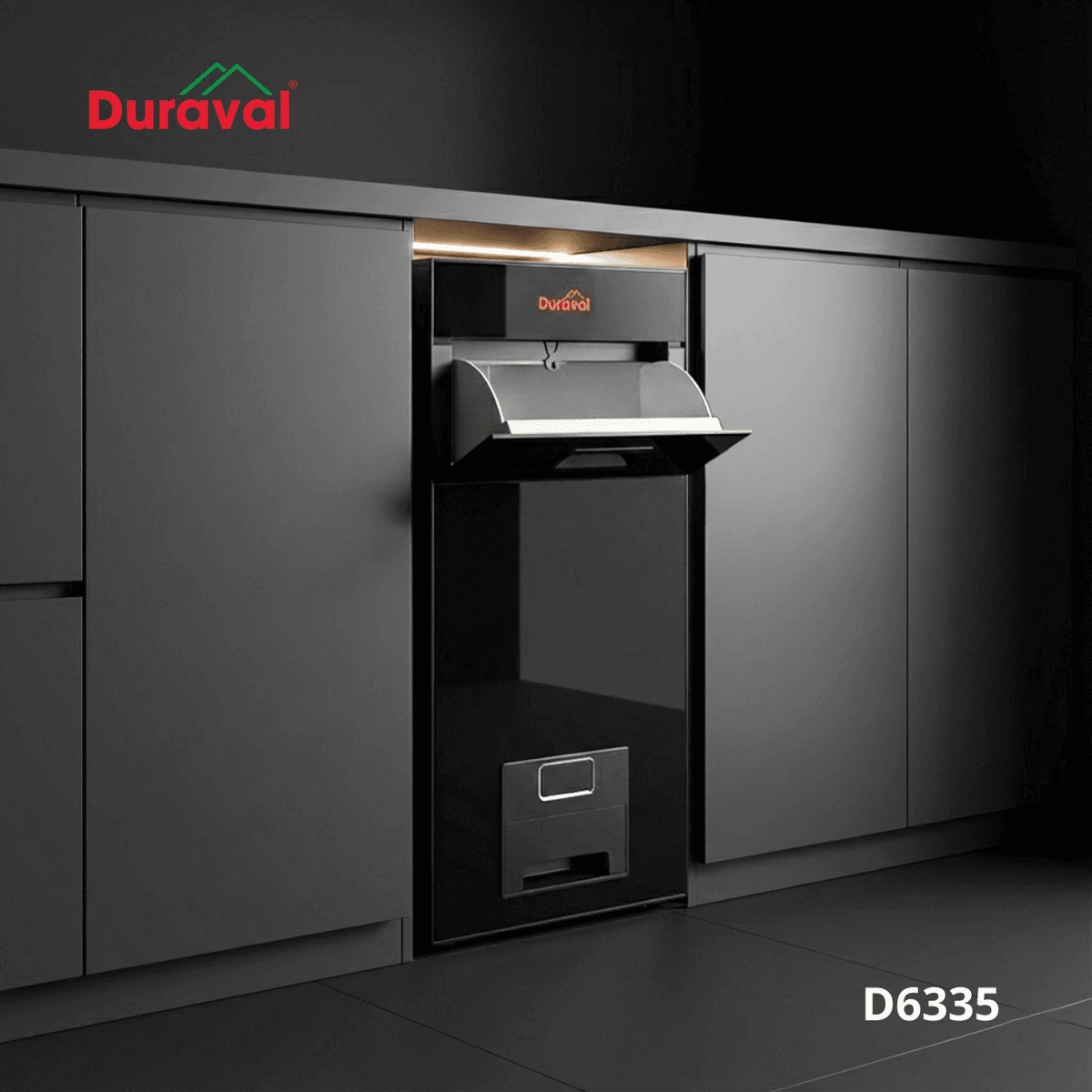 Thùng gạo mặt kính Duraval D6335 có nút nhấn lấy gạo