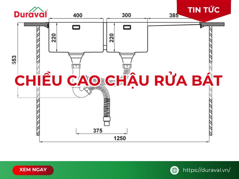 Chiều cao chậu rửa bát