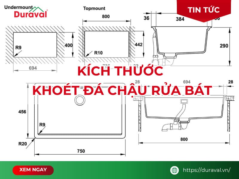kích thước khoét đá chậu rửa bát​