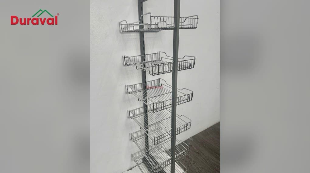 Tủ đồ khô cánh kéo Duraval D6303 một cột giỏ thép mạ crom trên khung thép sơn màu ghi