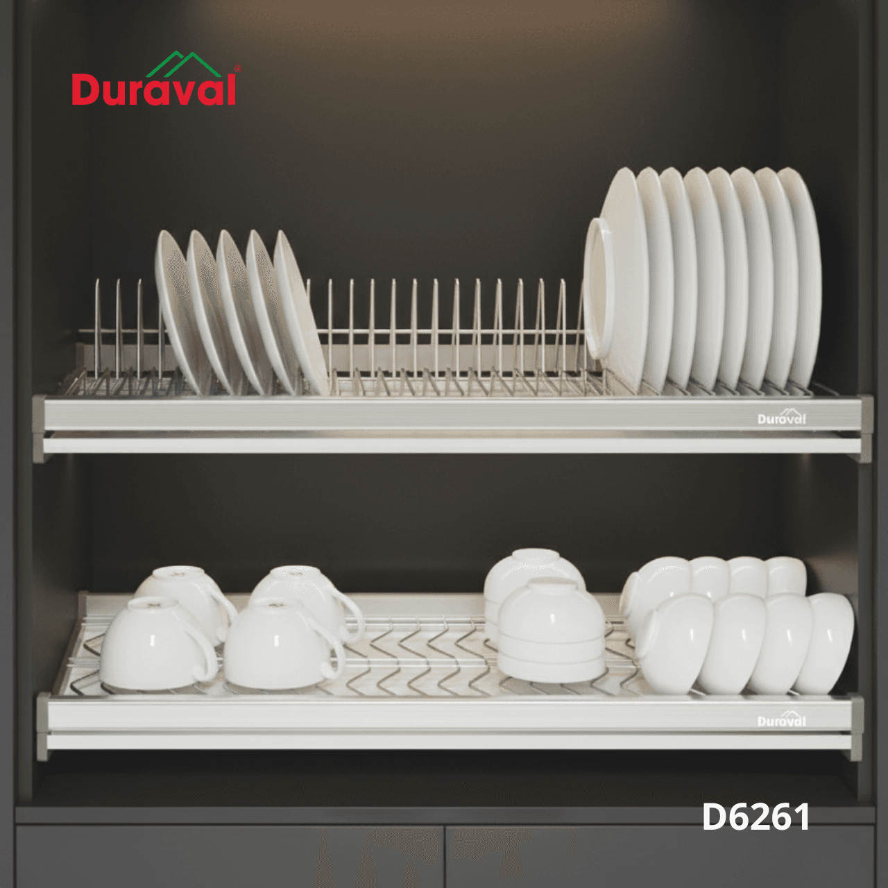 Bộ giá bát đĩa cố định 2 tầng inox 304 Duraval D6261