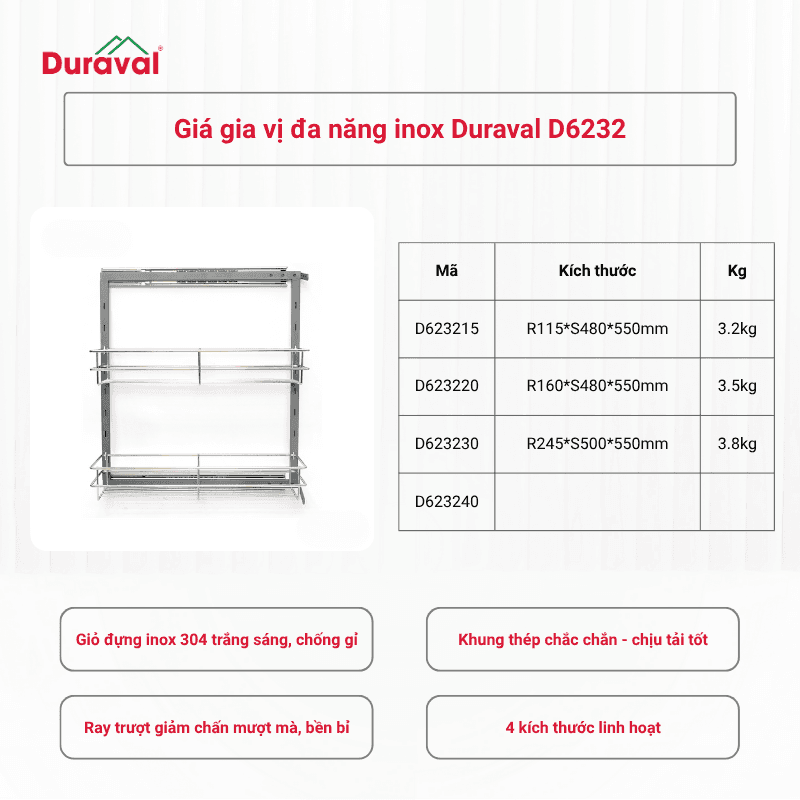 Giá gia vị đa năng inox Duraval D6232