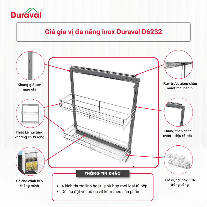 Giá gia vị đa năng inox Duraval D6232
