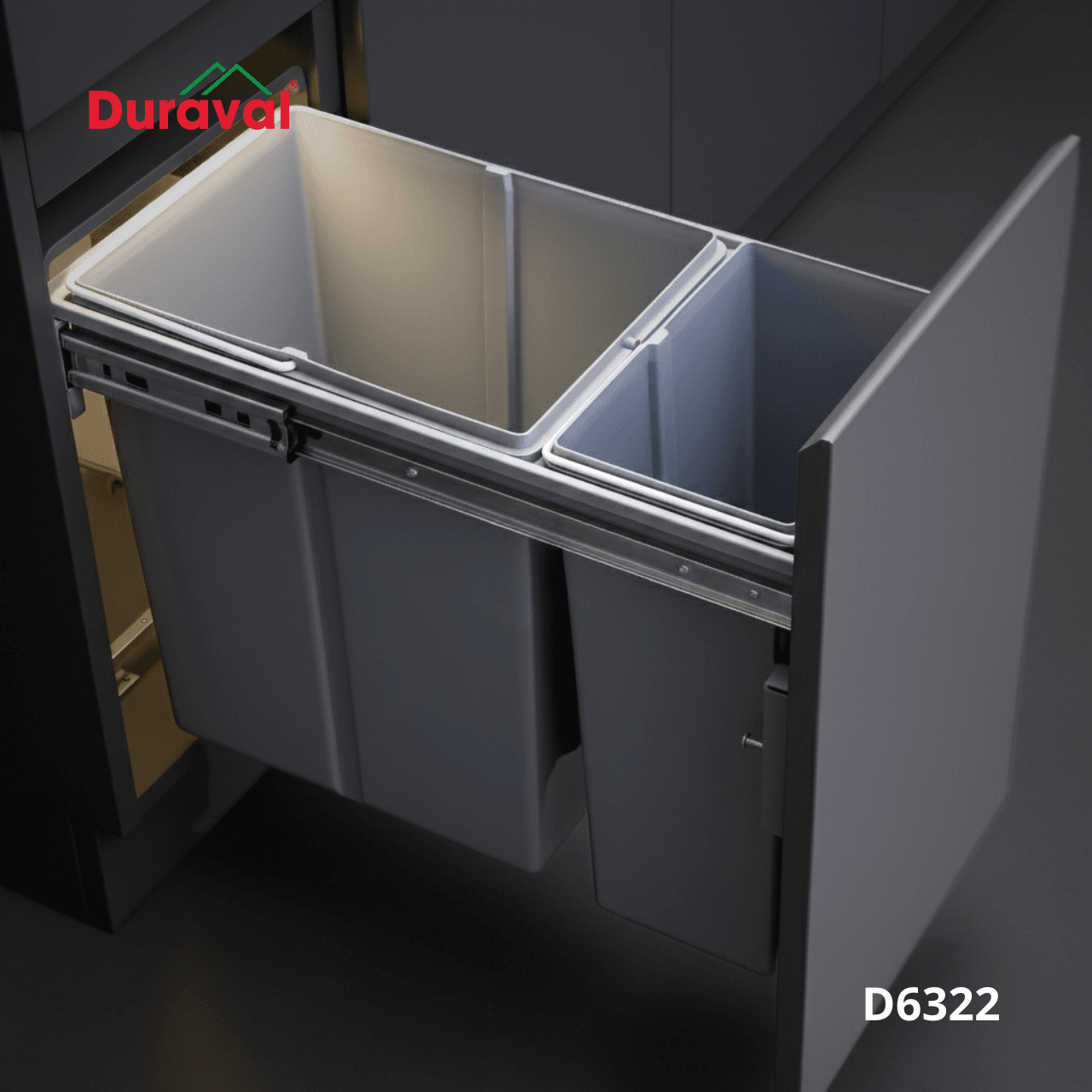 Thùng rác 2 ngăn tủ bếp liền cánh Duraval D6322