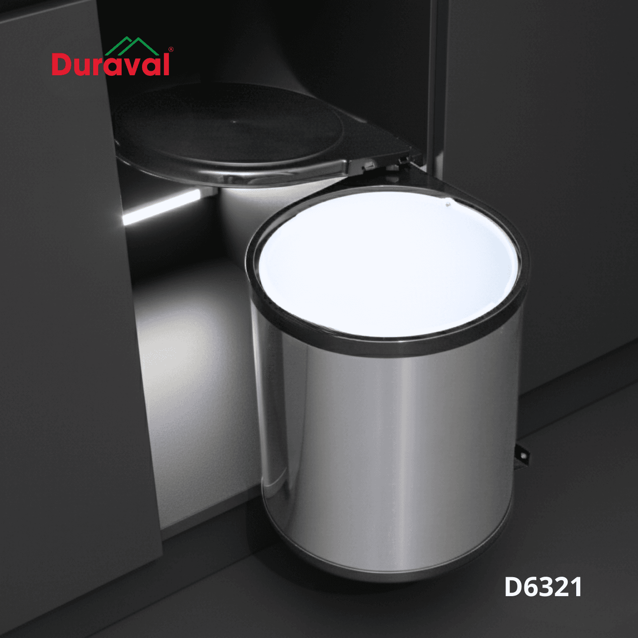 Thùng rác tròn inox treo tủ bếp Duraval D6321