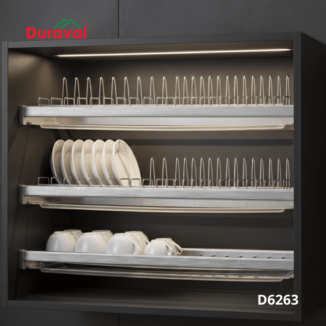 Bộ giá bát đĩa cố định 3 tầng inox 304 Duraval D6263