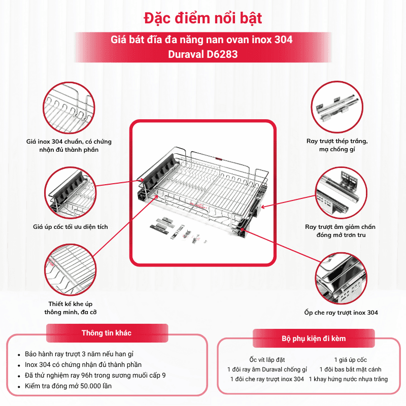 Giá bát đĩa đa năng nan ovan inox 304 Duraval D6283