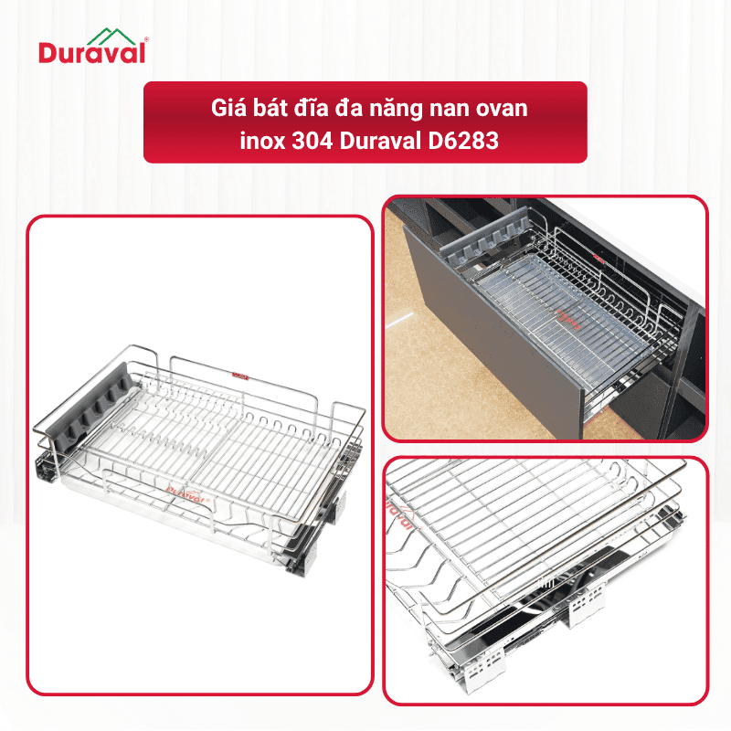 Giá bát đĩa đa năng nan ovan inox 304 Duraval D6283