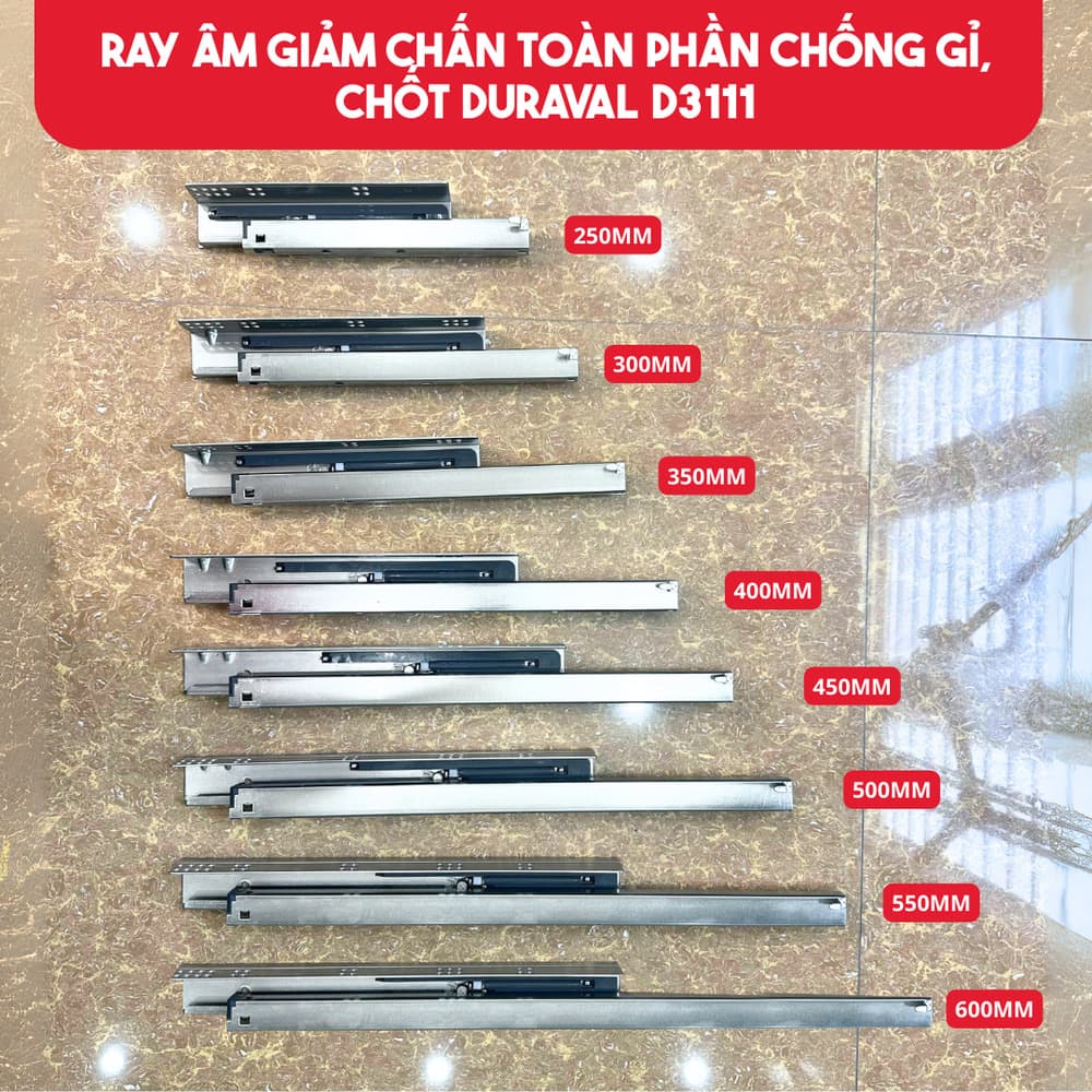 Ray âm giảm chấn toàn phần chống gỉ, chốt Duraval D3111
