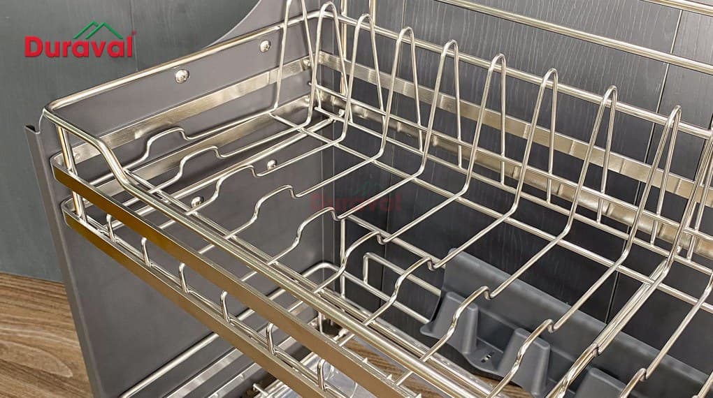 Tầng giá đĩa nan inox 304 của giá bát nâng hạ Duraval D6259, nan cài đĩa đứng