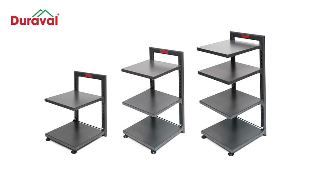 Giá đợt để xoong nồi Duraval D11011 thép sơn tĩnh điện đen, ba bản 2 tầng, 3 tầng và 4 tầng