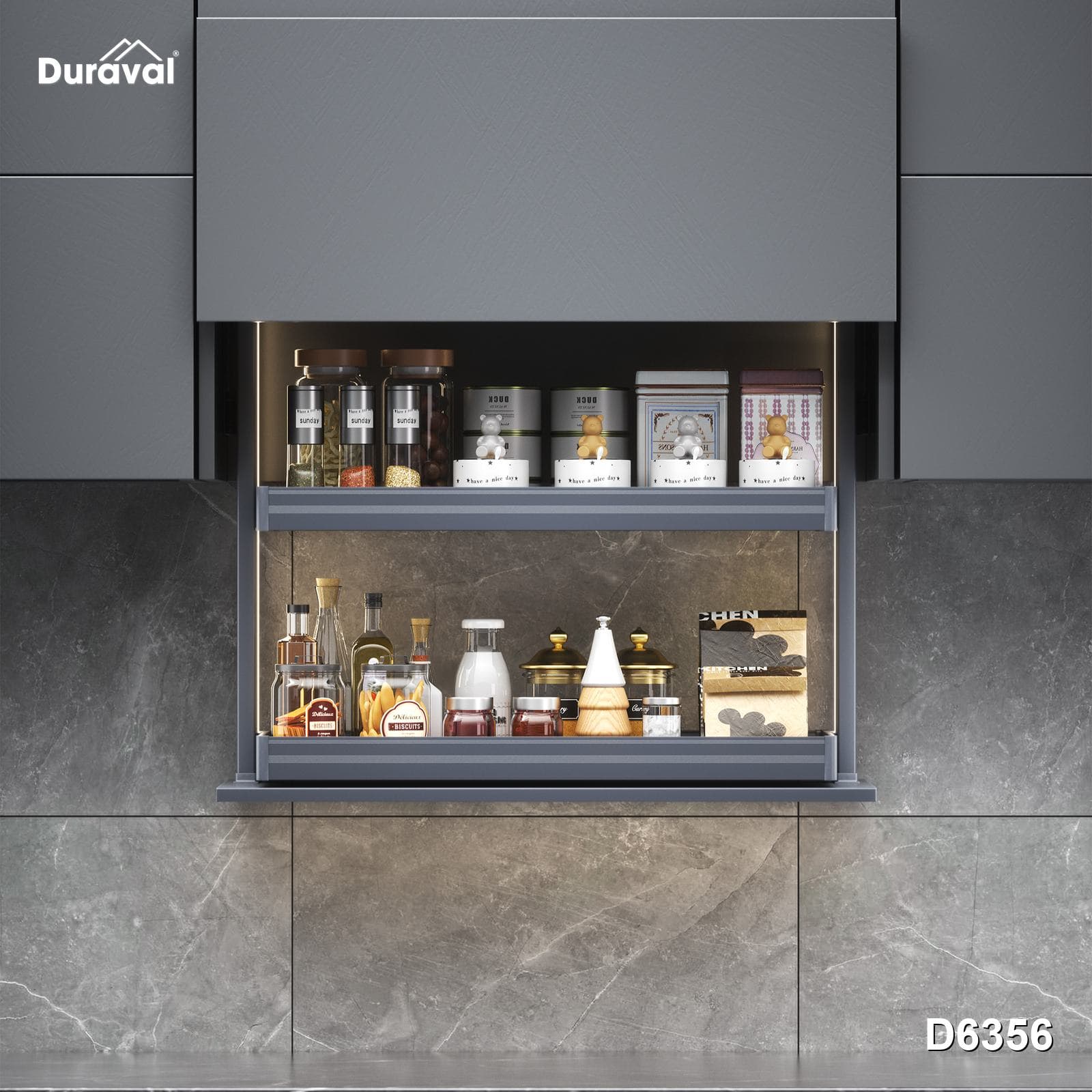 Giá gia vị nâng hạ điện cánh mở trượt Duraval D6356