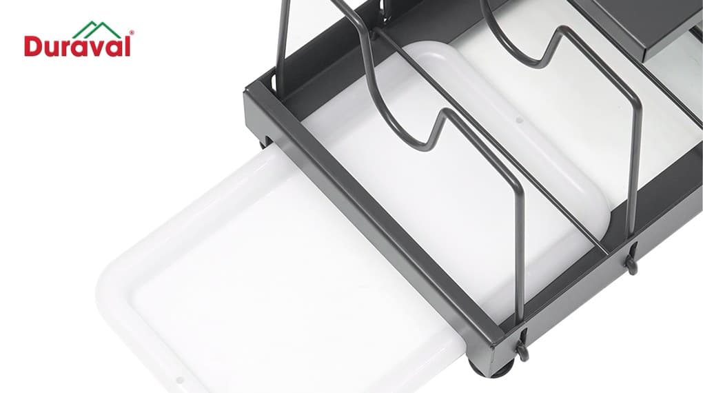 Tầng cài vung và khay hứng nước bằng nhựa trắng của bộ giá để xoong nồi, nắp Duraval D1102