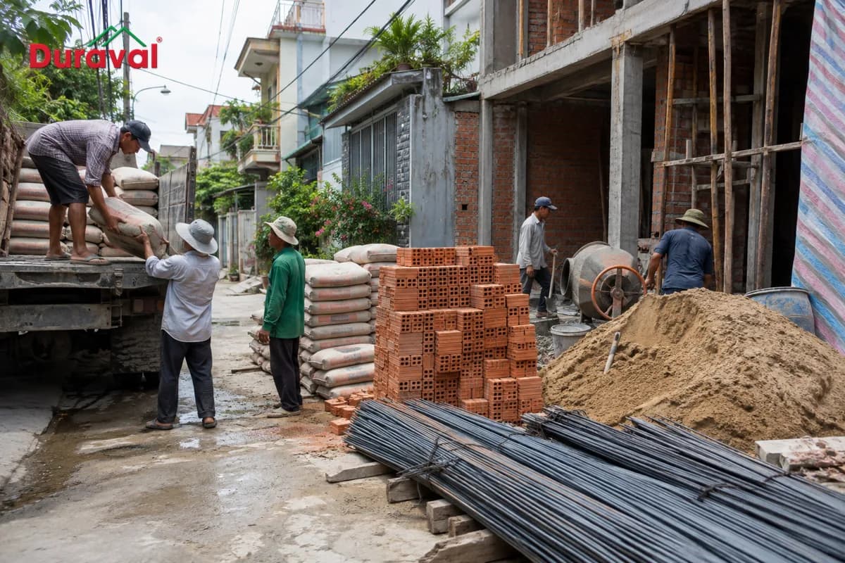 Vật tư tập kết tại công trình cần ghi rõ chủng loại trong hợp đồng