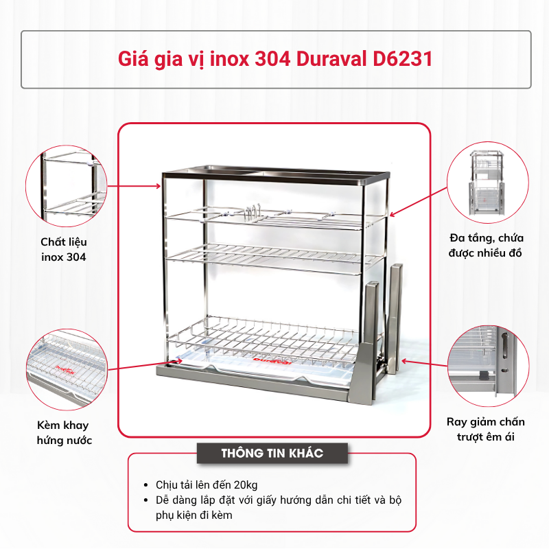 Giá gia vị inox 304 Duraval D6231