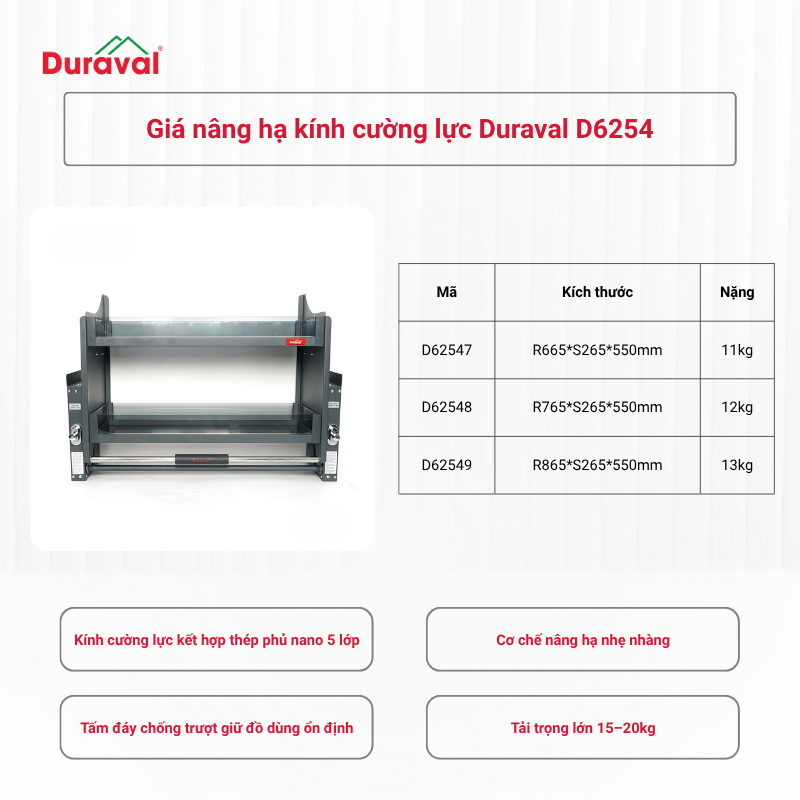 Giá nâng hạ kính cường lực Duraval D6254