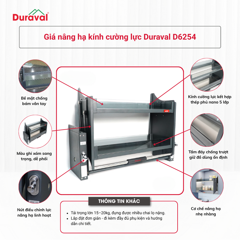 Giá nâng hạ kính cường lực Duraval D6254