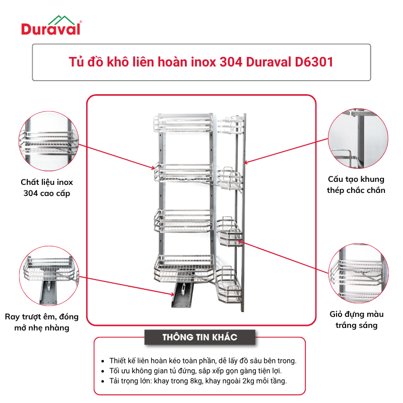 Tủ đồ khô liên hoàn inox 304 Duraval D6301
