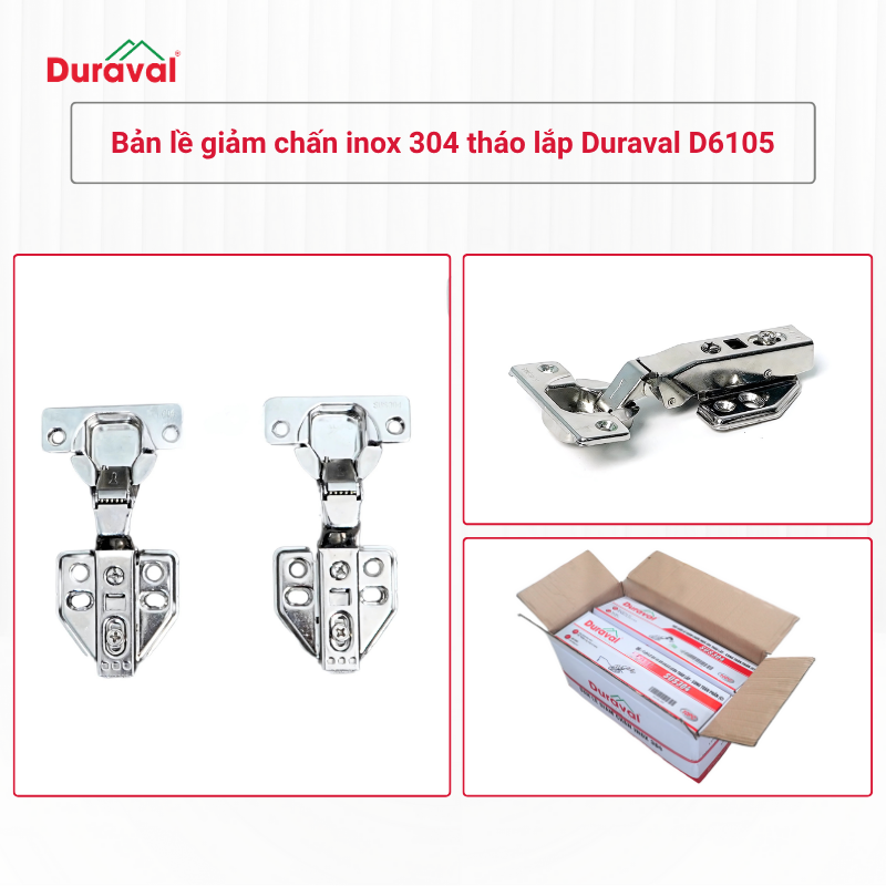 Bản lề giảm chấn inox 304 tháo lắp Duraval D6105