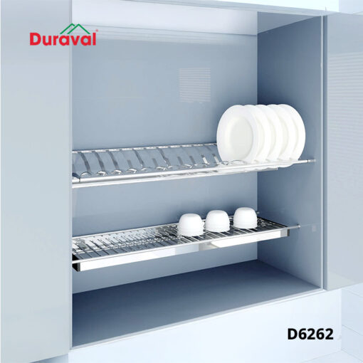 Bộ giá bát đĩa cố định 2 tầng chữ V inox 304 Duraval D6262