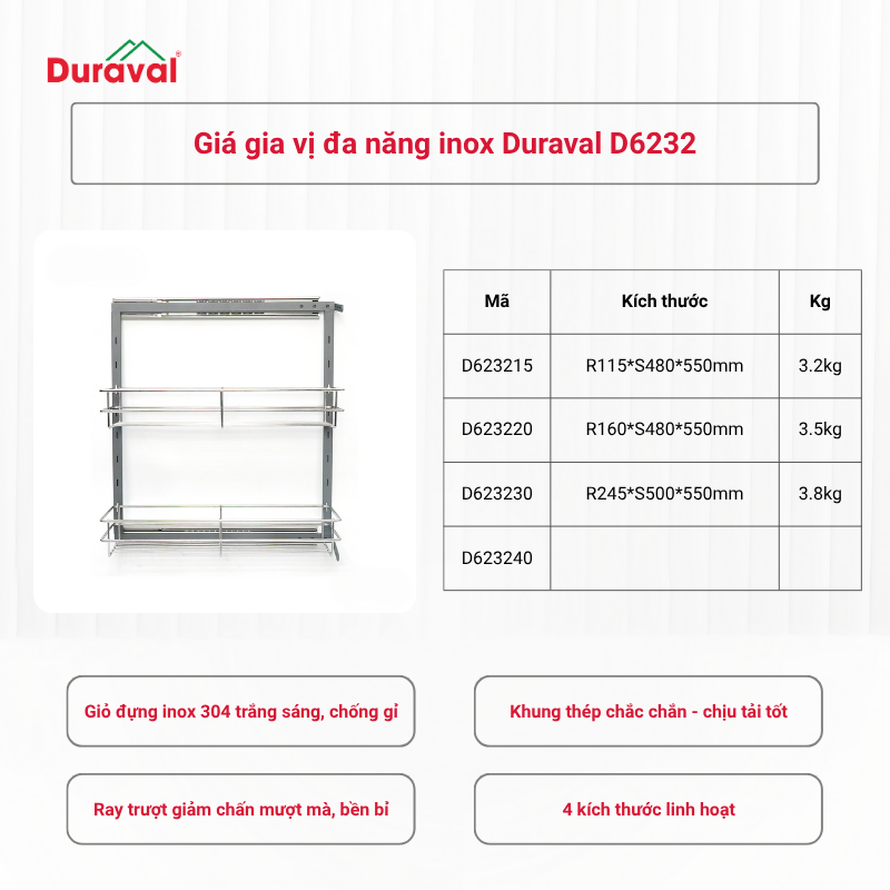 Giá gia vị đa năng inox Duraval D6232
