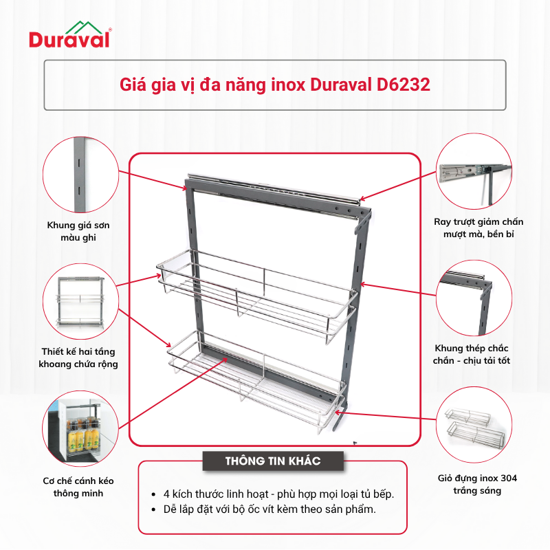 Giá gia vị đa năng inox Duraval D6232
