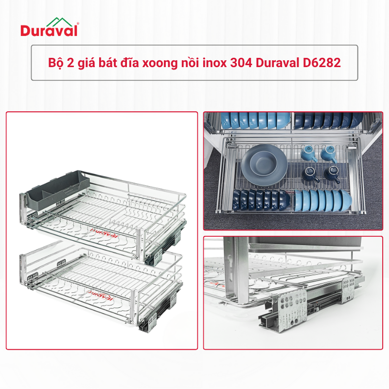 Bộ 2 giá bát đĩa xoong nồi inox 304 Duraval D6282