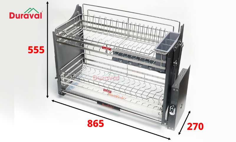 Kích thước phụ kiện tủ bếp giá bát nâng hạ Duraval