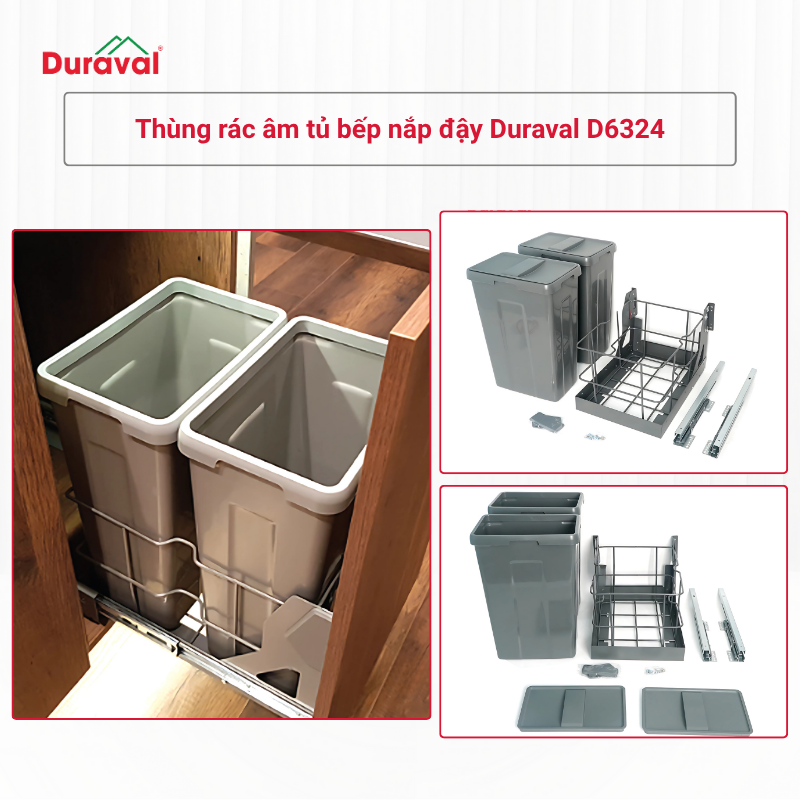 Thùng rác âm tủ bếp nắp đậy Duraval D6324