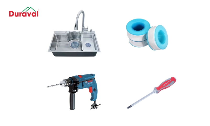 Chuẩn bị đầy đủ dụng cụ trước khi lắp chậu rửa bát