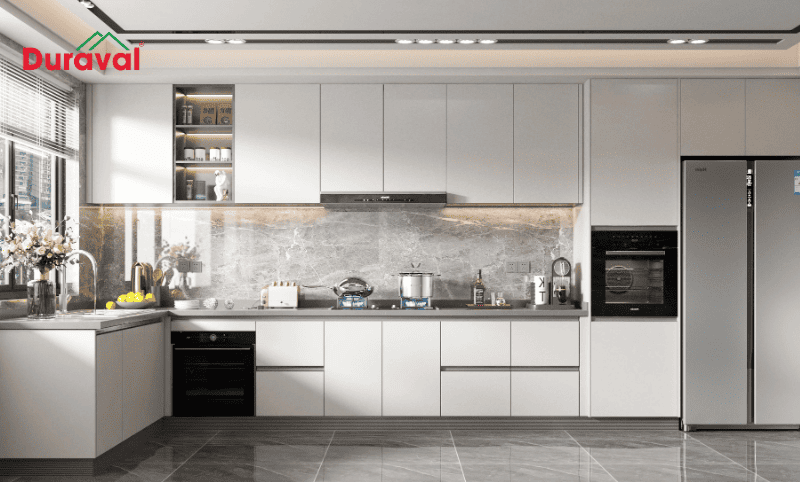Tủ bếp chữ L phù hợp với kích thước bếp rộng rãi