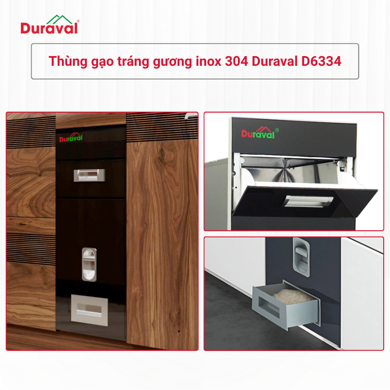 Thùng gạo tráng gương inox 304 Duraval D6334