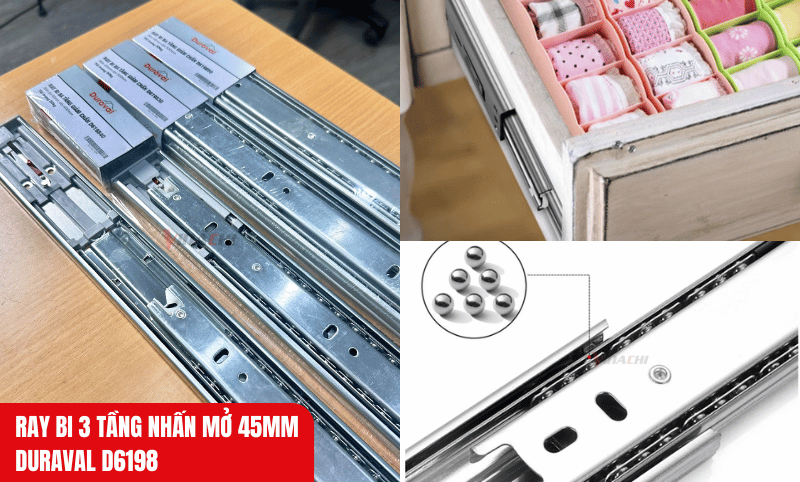 Hình ảnh thực tế ray bi 3 tầng nhấn mở D6198
