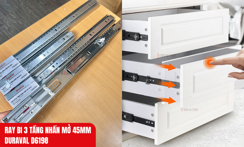 Hình ảnh thực tế ray bi 3 tầng nhấn mở D6198