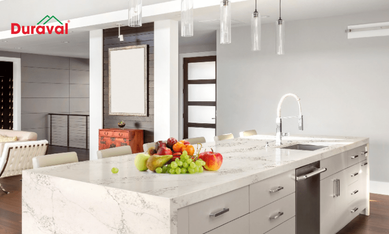 Bàn bếp được ốp đá thạch anh nhân tạo