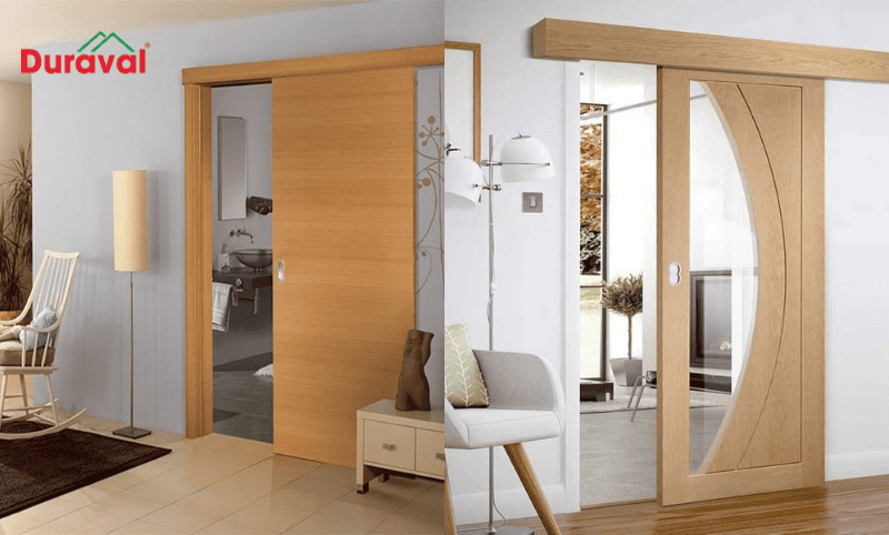 Cửa lùa làm bằng chất liệu gỗ