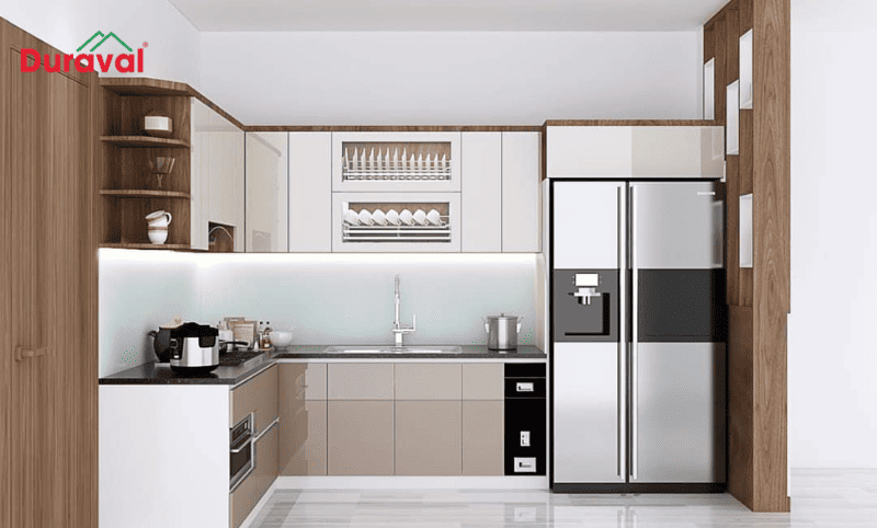 Không gian nhỏ sử dụng bếp chữ L giúp tiết kiệm diện tích