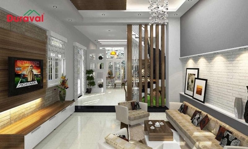 Bố trí tấm bình phong để cải thiện phong thủy xấu cho nền phòng bếp cao hơn phòng khách