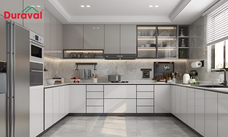 Tủ bếp chữ U phù hợp với những không gian có diện tích lớn