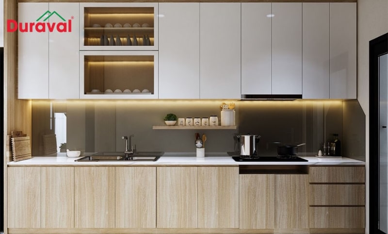 Tủ bếp acrylic vân gỗ