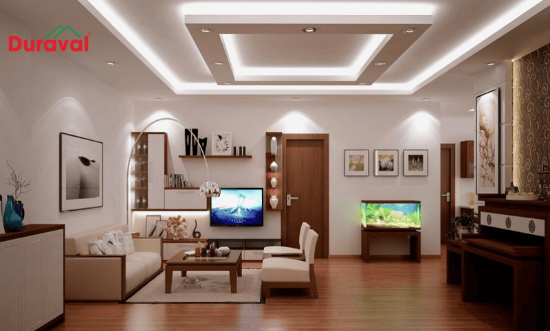 Lựa chọn màu nhẹ nhàng cho trần thạch cao phòng khách