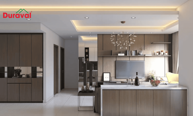 Trần thạch cao của phòng bếp tạo sự hài hoà cho cả không gian